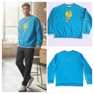 Teddy Fresh Mens What Is Love Flower Blue Raglan Crewneck Sweatshirt Size Large